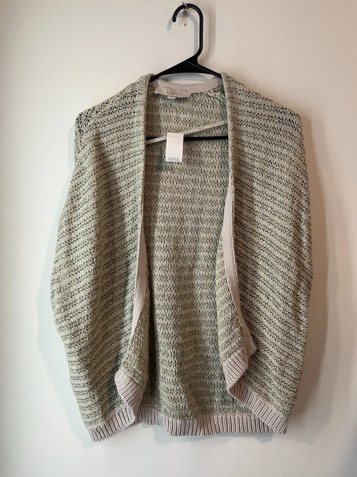 Loft Open Front Cardigan Sleeveless Poncho Green Linen Blend Size Small New
