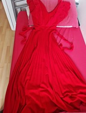 Shein Red Pleated Ruffle Maxi Dress V-Neck Sleeveless Long