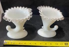 Fenton Milk Glass white cornucopia vase candle holder lot of 2