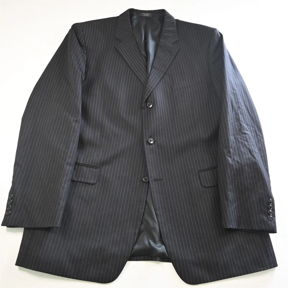 Jones New York 46L 40x32 Negro Rayas 100% Lana Hombre Chaqueta Pantalones Traje Foto 2 de 4