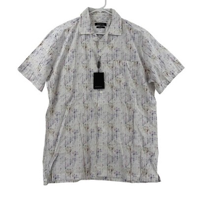 Bugatchi Shirt Mens Large White Abstract Print Short Sleeve Button Up Casual NWT