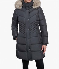London Fog Zip-Front Long Length Puffer Jacket With Zip-Off Fur Trim Hood