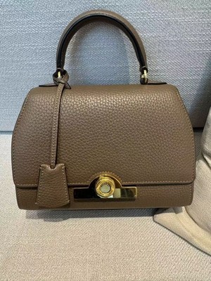 Moreau Paris Mini Rejane Bag Grey Leather Gold Hardware Top Handle Crossbody