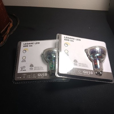Ikea LEDARE GU10 (2 Pack) LED bulb 600 lumen, 2700 k, Dimmable 103.632.36, NEW