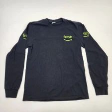 Amazon Fresh Long Sleeve T Shirt Mens Medium Black Logo Graphic Tee Staff Crew