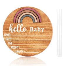 Wooden Baby Birth Announcement Sign Rainbow Baby Name Sign with Marker Pen Baby
