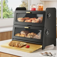 Bread Box - Kitchen Countertop Bread Storage Container with Bamboo Cutting Board