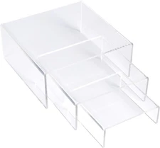 SimbaLux Acrylic Display Risers Clear Stand Set of 3 Small Low Profile 