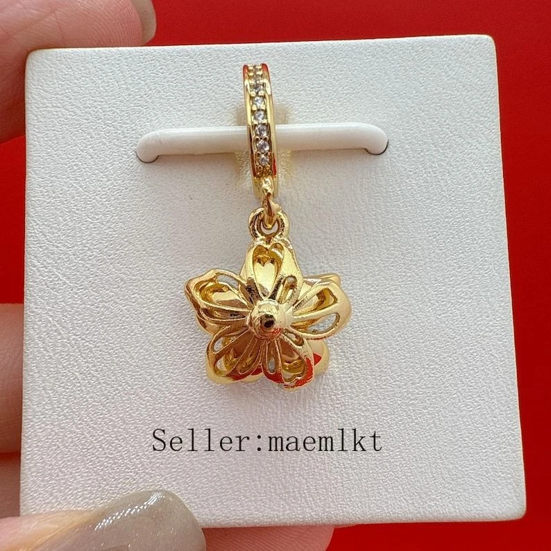 Nuevo Dije Colgante Flor Azul Plata de Ley 925, Dije para Pulsera, Foto 4 de 4