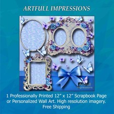 Flowers - Blue Elegance Personalized Wall Art or Scrapbook Page