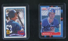 1989 TOPPS & 1988 DONRUSS RC ROOKIE MARK GRACE  SIGNED ON CARD IN PERSON LOT
