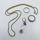 Sterling Silver 925 Jewelry Lot Amethyst-Tone Heart Earrings Rings 20" Necklace — photo 1