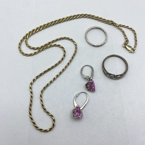 Sterling Silver 925 Jewelry Lot Amethyst-Tone Heart Earrings Rings 20" Necklace