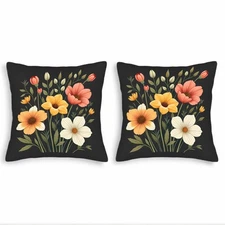 Set of 2 Decorative Floral Throw Pillow Covers 18x18in-Elegant Botanical Pattern