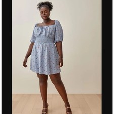 NWT REFORMATION 'Jo' Floral Printed Smocked Waist Dress - Beau Blue - Size 18