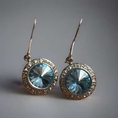 Sterling Silver 925 Blue Glass RhinestoneDangle Drop Earrings Sparkly Round Read