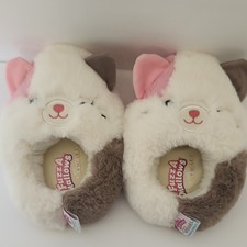 Squishmallows Slippers. FuzzAMallows Cat Faux Fur. White Pink Brown