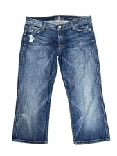 7 For All Mankind Crop Jeans Size 27 Blue Distressed Josefina Skinny Boyfriend