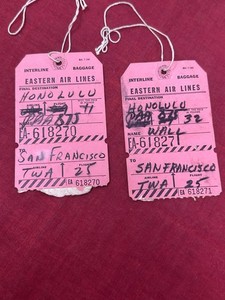 2 VTG 1950s Eastern Airlines Air Lines Luggage Bag Tag Honolulu to San Francisco