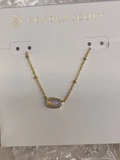 Kendra Scott Mini Elisa Gold Satellite Short Pendant Necklace in Pink Opalite