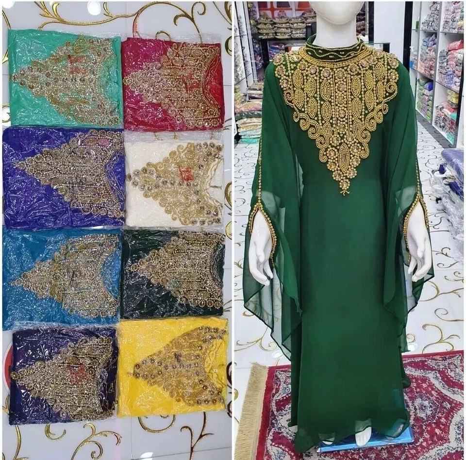 New Kids Gown Green Kaftan Long Moroccan Wedding Party  Georgette Dress - Image 2 of 3