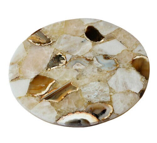 Handmade Natural Brown Agate Stone Side Table 12x12 Patio Decor Valentine Gift