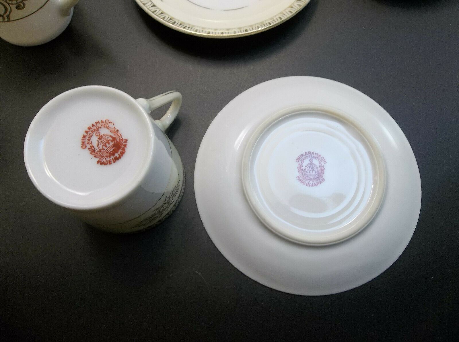 Chikaramachi Hand Painted Demi Tea Cup Saucer Set Porcelain Gold Japan