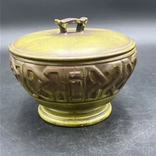 Vintage Ceramic Lidded Pot Avocado USA Made