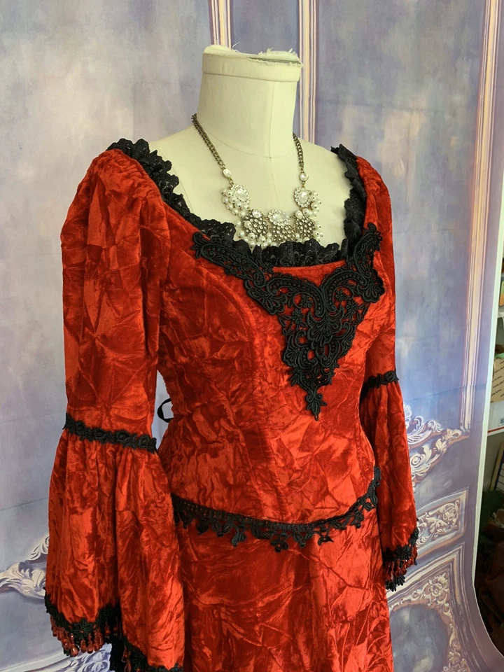3 Piece Custom Red Velvet Renaissance Gown Dress SMALL/MED Corset Bustle - Image 3 of 4