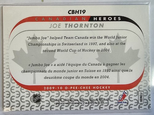 Upper Deck Canadian Heroes 2009 #cbh Joe Thornton - Imagen 2 de 2