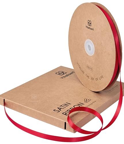 Red Ribbon for Gift Wrapping 3/8" x 100Yd Double Face Continuous Functional - Picture 2 of 7