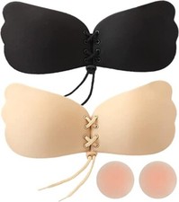 Strapless Sticky Bra Invisible Silicone Bras Push up Bra for Women B, 2 Pack