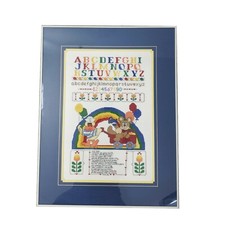 Large Framed Cross Stitch ABCs 123s Animal Rainbow Baby Nursery Child’s Bedroom 