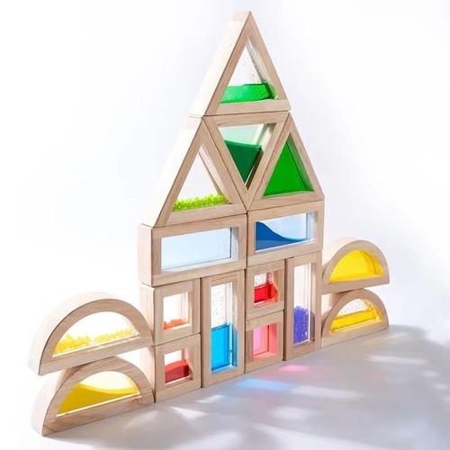 Large Wooden Building Blocks for Toddlers Baby Kids 16 Pcs Rainbow ...