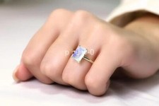 Moonstone Ring, Sterling Silver, Brass Gemstone Ring Rectangle Ring For Woman V4