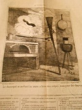 Litho Caricature 1869 - Le Fusil Chassepot se mettant a faire des Crêpes