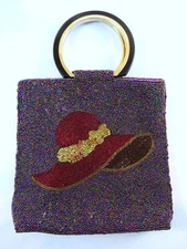 Asly's Red Hat Society Purse Glass Beaded Sequined Circular Handles Vintage