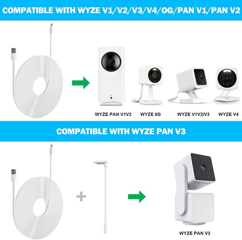 2 Pack 20FT Power Extension Cable Compatible with Wyzecam,Wyze Cam Pan,Wyze Cam - Picture 2 of 9