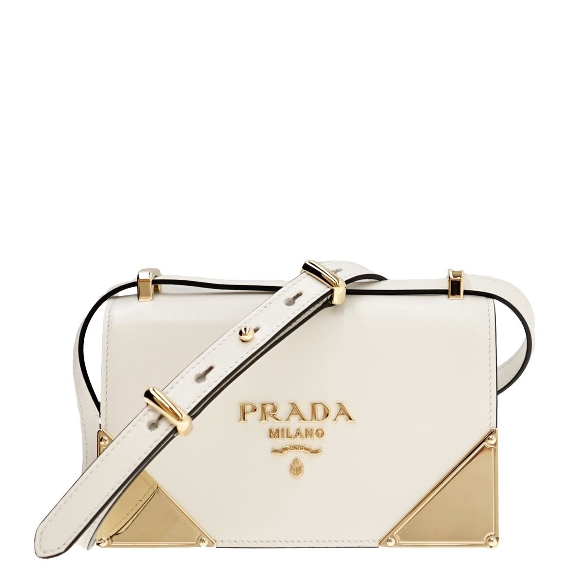 Prada Crossbody Shoulder Bag Box Calf White Leather 1BD333 Prada Crossbody Shoulder Bag Box Calf White Leather 1BD333