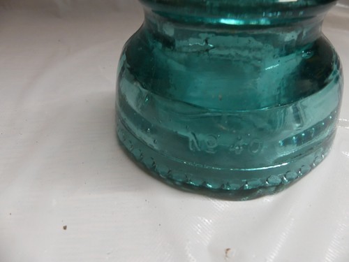 Vintage Hemingray No. 40 Blau Grün Aqua Glas Isolator - Bild 3 von 3