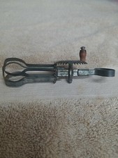 Vintage Child's Play Toy Metal Hand Held Mixer Egg Beater with Wooden Handle