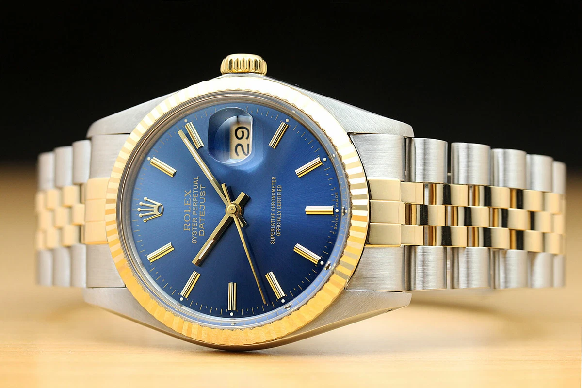ROLEX MENS DATEJUST TWO TONE 18K YELLOW GOLD STEEL WATCH WITH ROLEX BAND