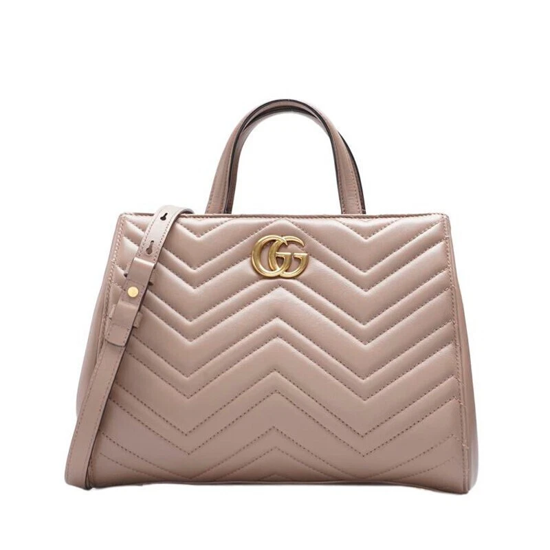 Petit sac fourre tout femme Gucci Indi rose veau matelasse GG Marmont 448054