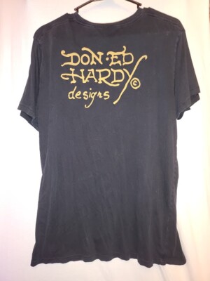 Vintage Ed Hardy Gambling Top Hat Skull Black Graphic Shirt