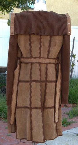 Gabardina de mujer vintage larga marrón gamuza y ganchillo cuello tortuga M - Imagen 10 de 15