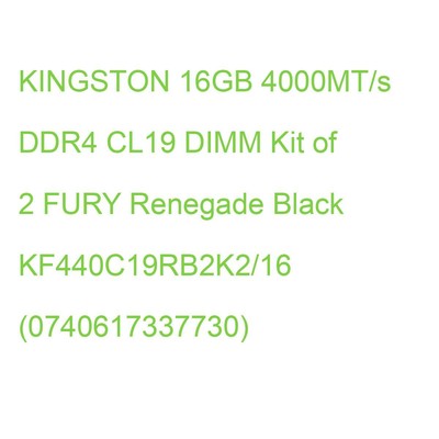 KINGSTON 16GB 4000MT/s DDR4 CL19 DIMM Kit of 2 FURY Renegade Black KF440C19RB2K2