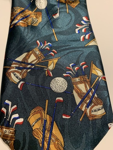 Golf Bags Clubs And Balls Green Silk Vintage Styling Necktie By Steven Harris - Picture 3 of 6