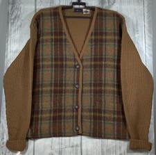 Liz Claiborne Sport Cardigan Wool Woven Front Brown Lined Vintage Size Large