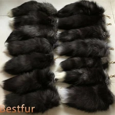 10pcs/lots-16" Real Natural Silver Fox Fur Tail Keyring Bag Pendant Cosplay Toys
