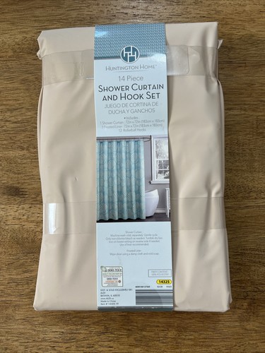 Huntington Home Shower Curtain And Hook Set Cream & Blue She’ll Marine 72”x72” - Picture 6 of 7